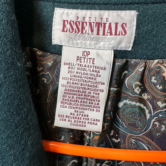 VTG Petite Essentials Green Wool Dress Coat Women's 10P Long Sleeve Button Up - Picture 5 of 13